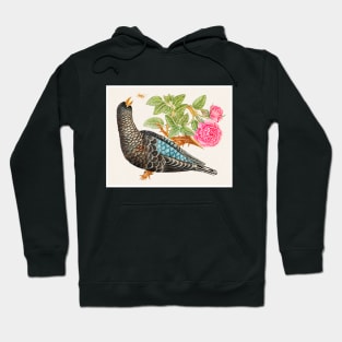 Blue-Black Bird on Rose Branch with Spider (18th Century) Hoodie